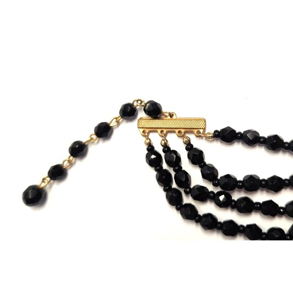 4 Strand Black Glass Adjustable Choker Necklace - Picture 3 of 3